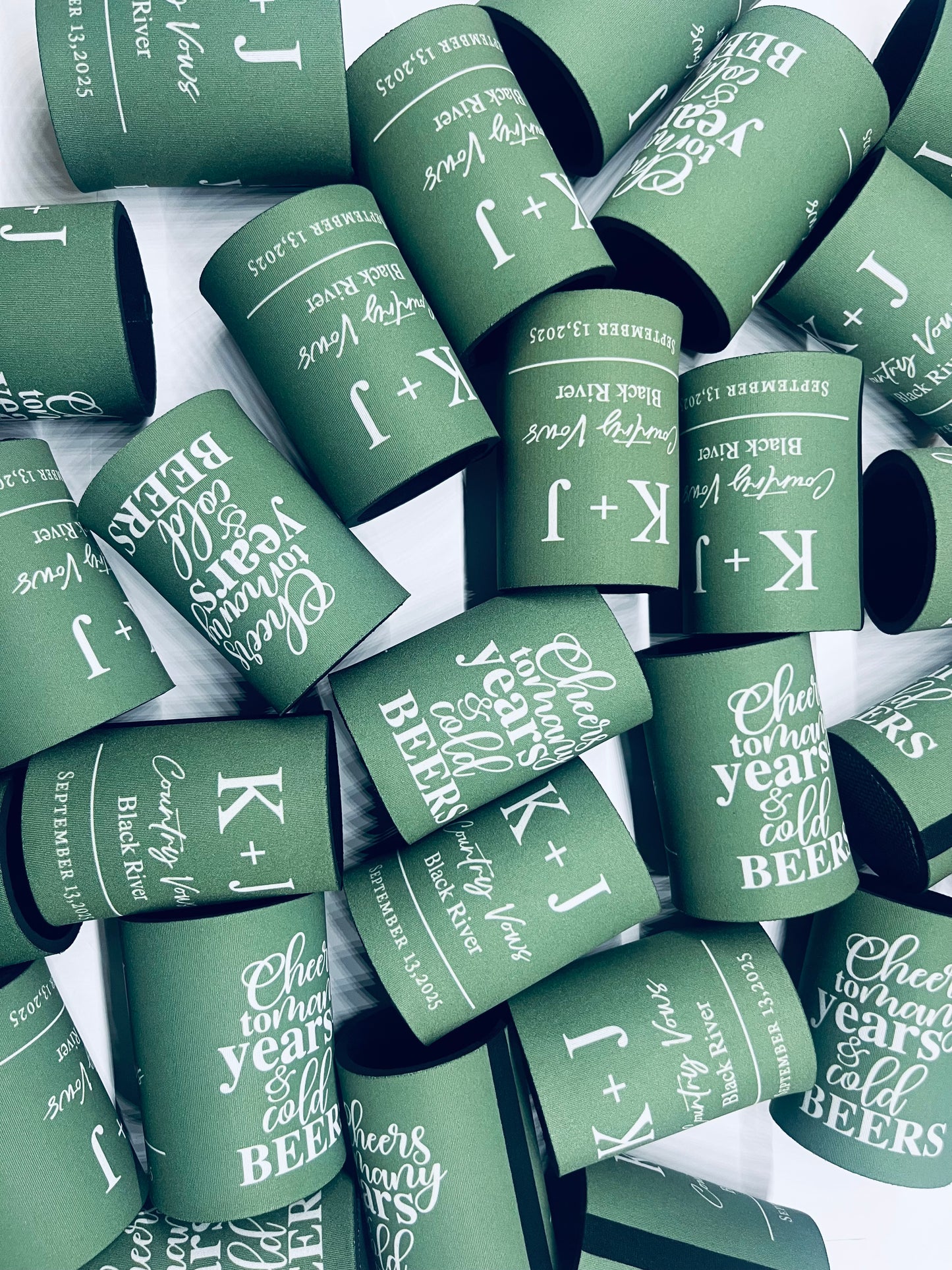 WS003 | Wedding Stubby Holders - Initials with location - Cheers to many years