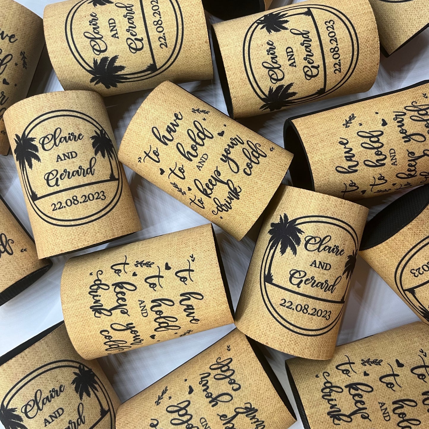 WS053 | Wedding Stubby Holders - Palm Trees - Beach Theme