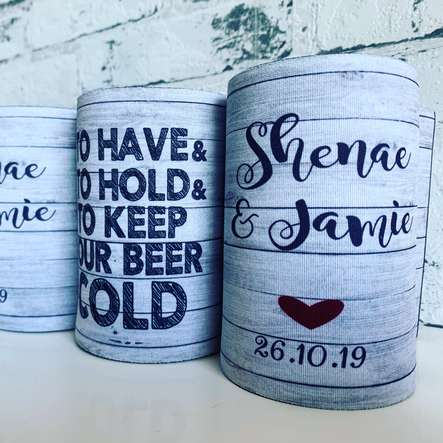 WS056 | Personalised “Love, Laughter & Happily Ever After” Stubby Holder — Custom Name & Date | Wedding Can Cooler