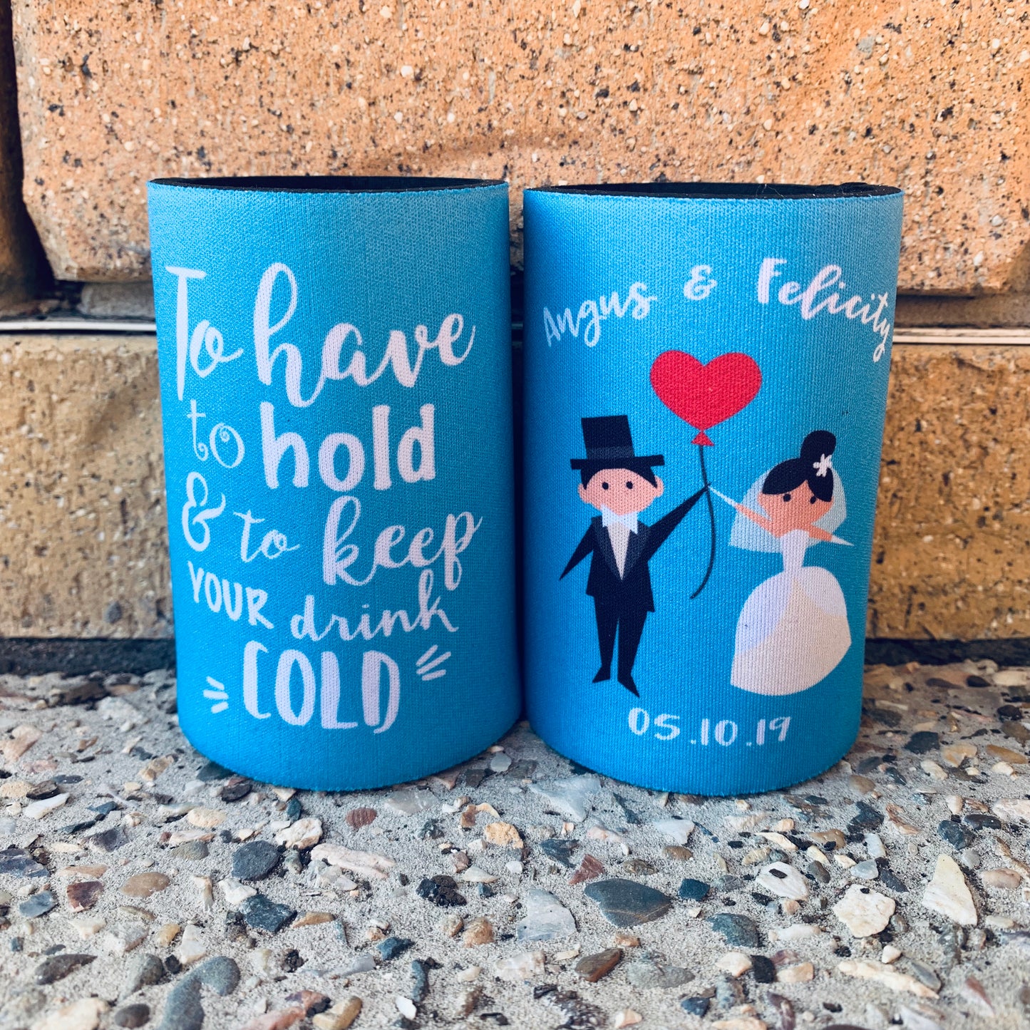 WS032 | Wedding Stubby Holders - Cartoon Couple - To have and to hold