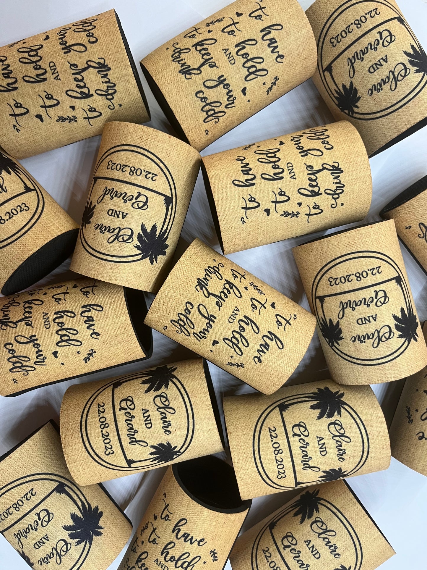 WS053 | Wedding Stubby Holders - Palm Trees - Beach Theme