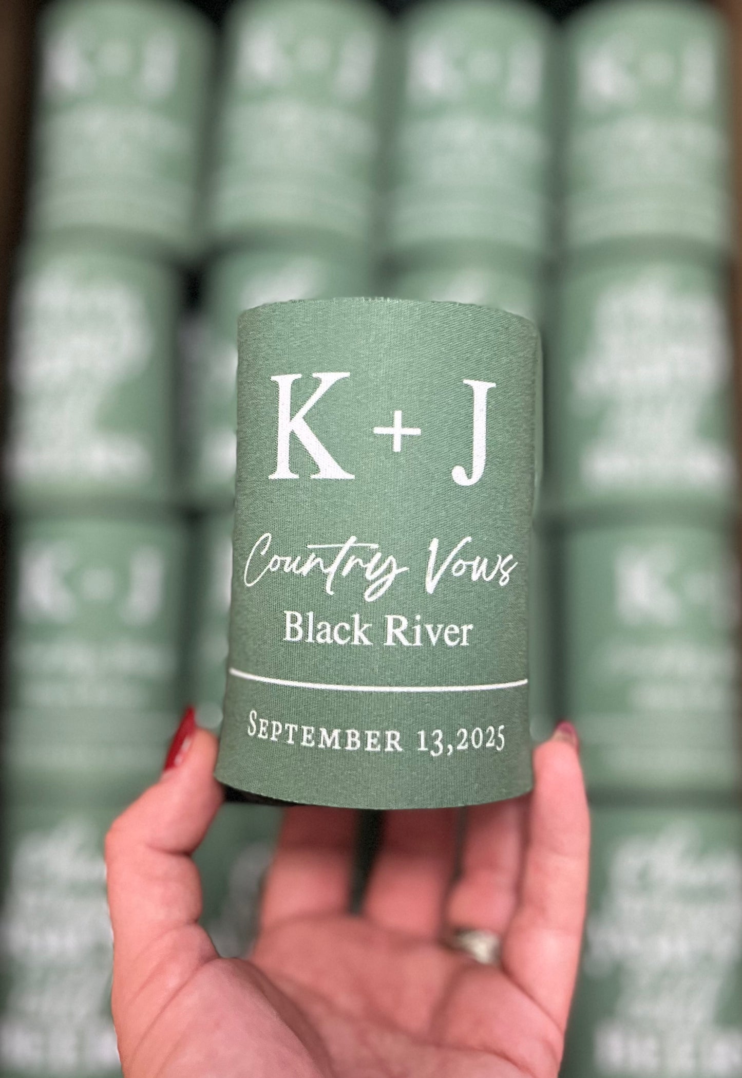 WS003 | Wedding Stubby Holders - Initials with location - Cheers to many years