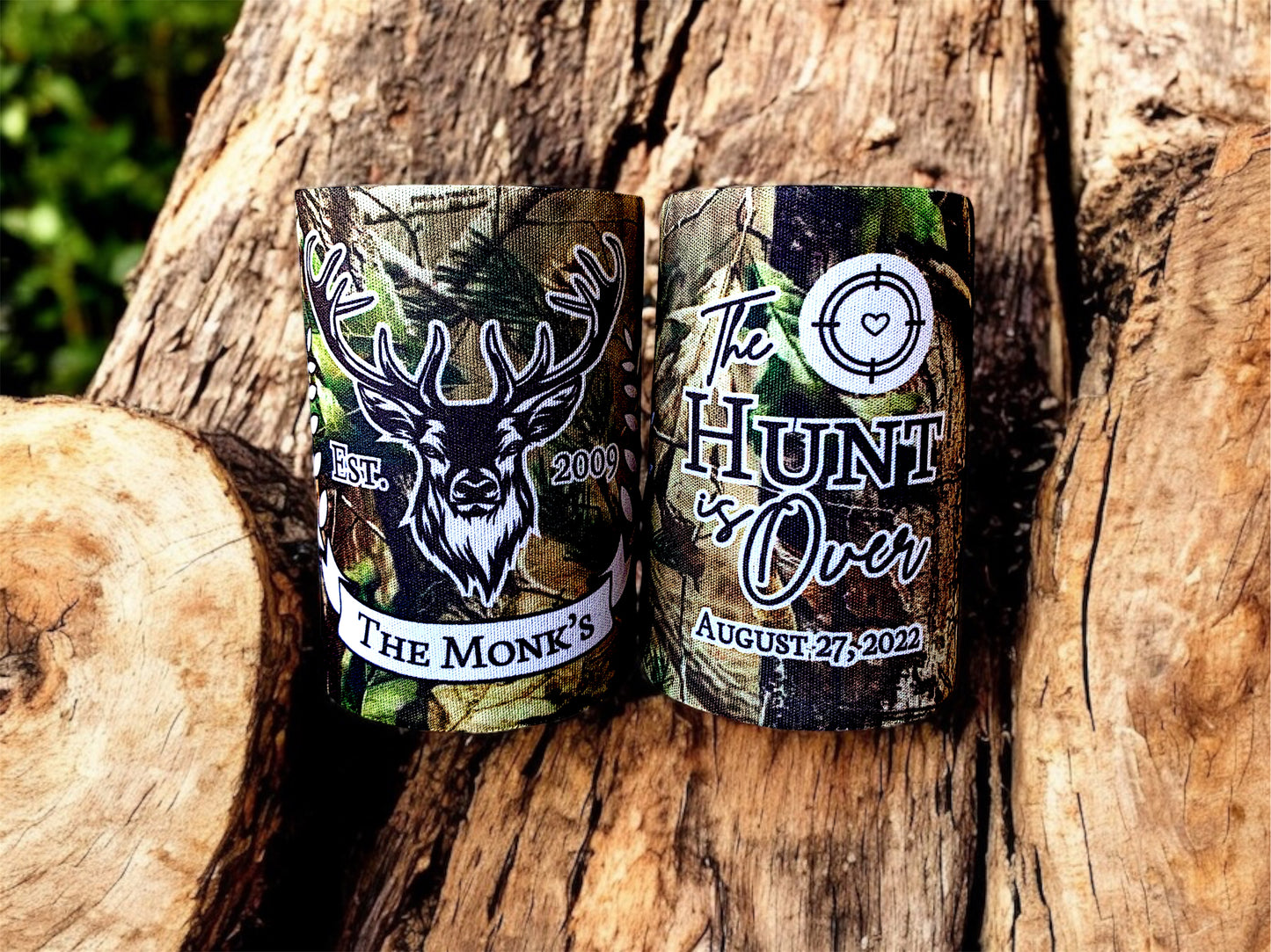 WS059 | Wedding Stubby Holders - Camo - Stag - The Hunt is Over- Hunting Theme
