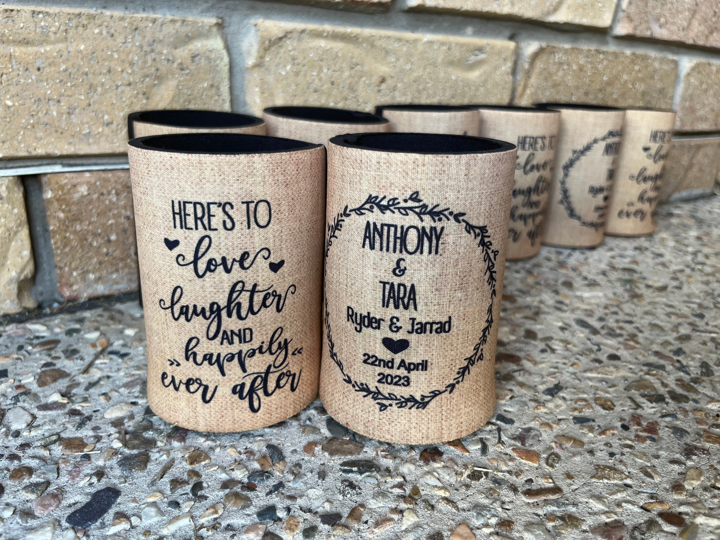 Stubby Holder - Here's to love laughter and happily ever after