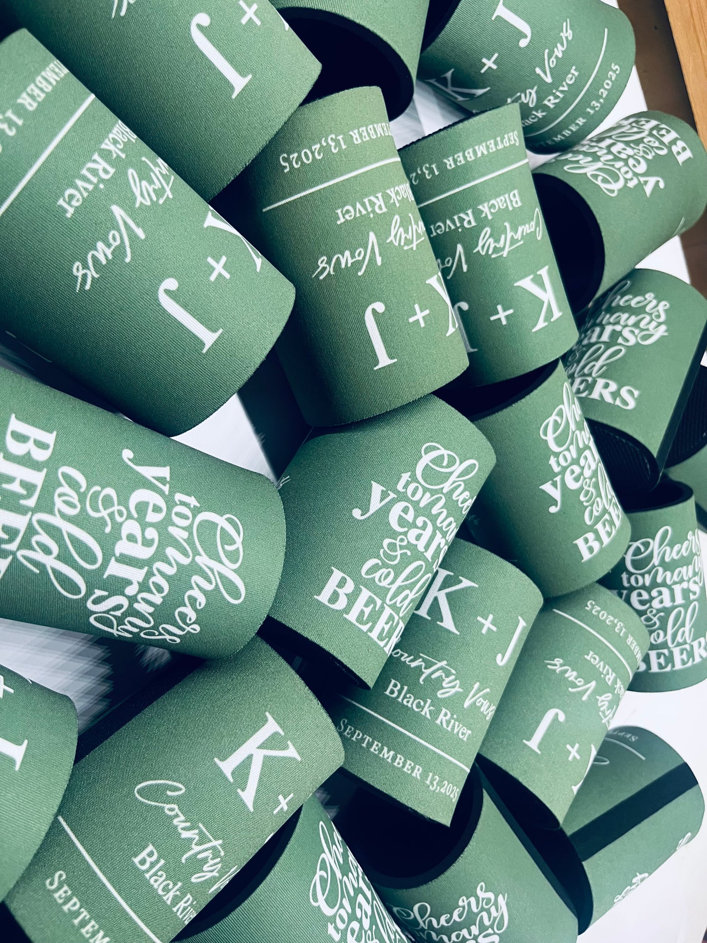 WS003 | Wedding Stubby Holders - Initials with location - Cheers to many years