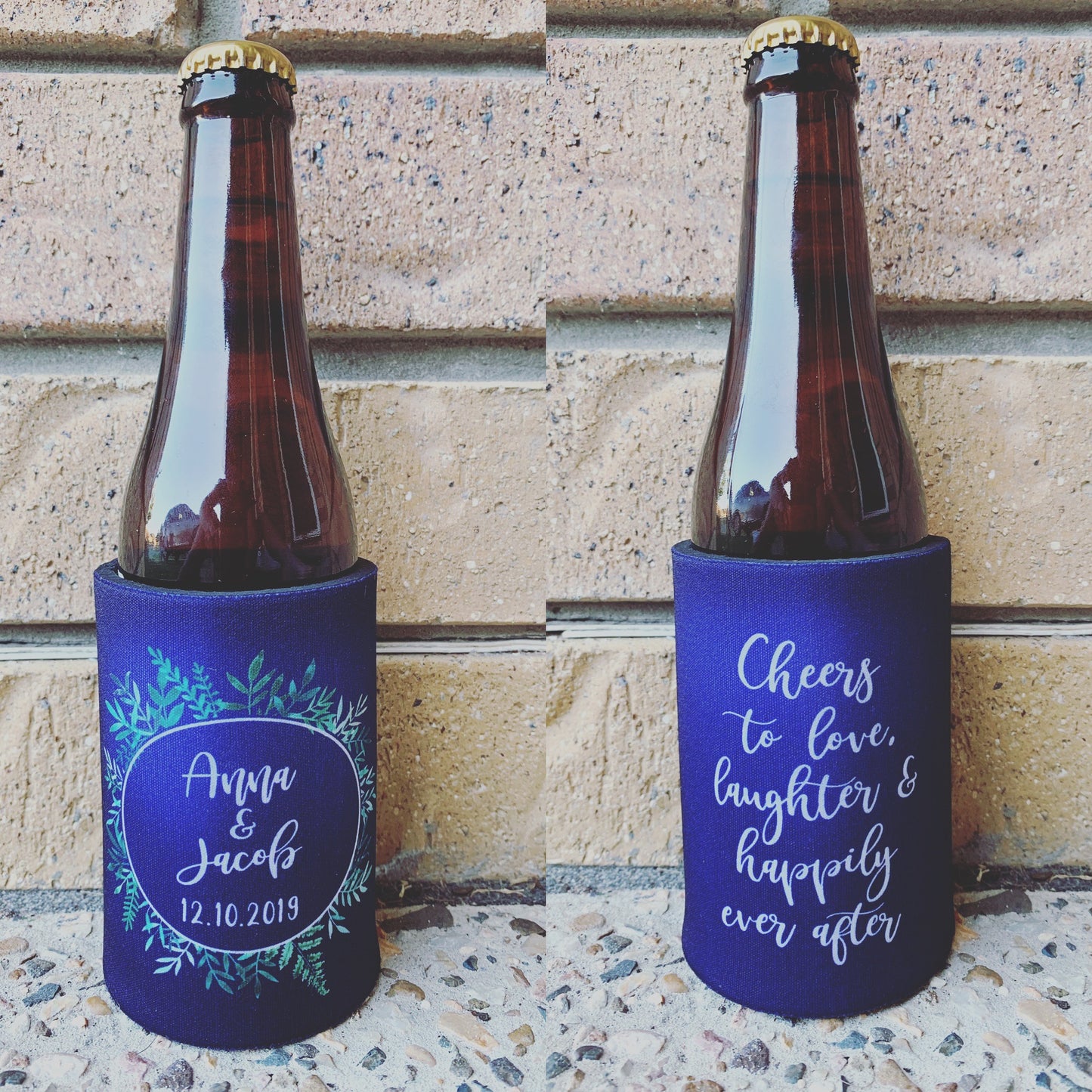 WS030 | Wedding Stubby Holders - Green Wreath - Cheers to Love