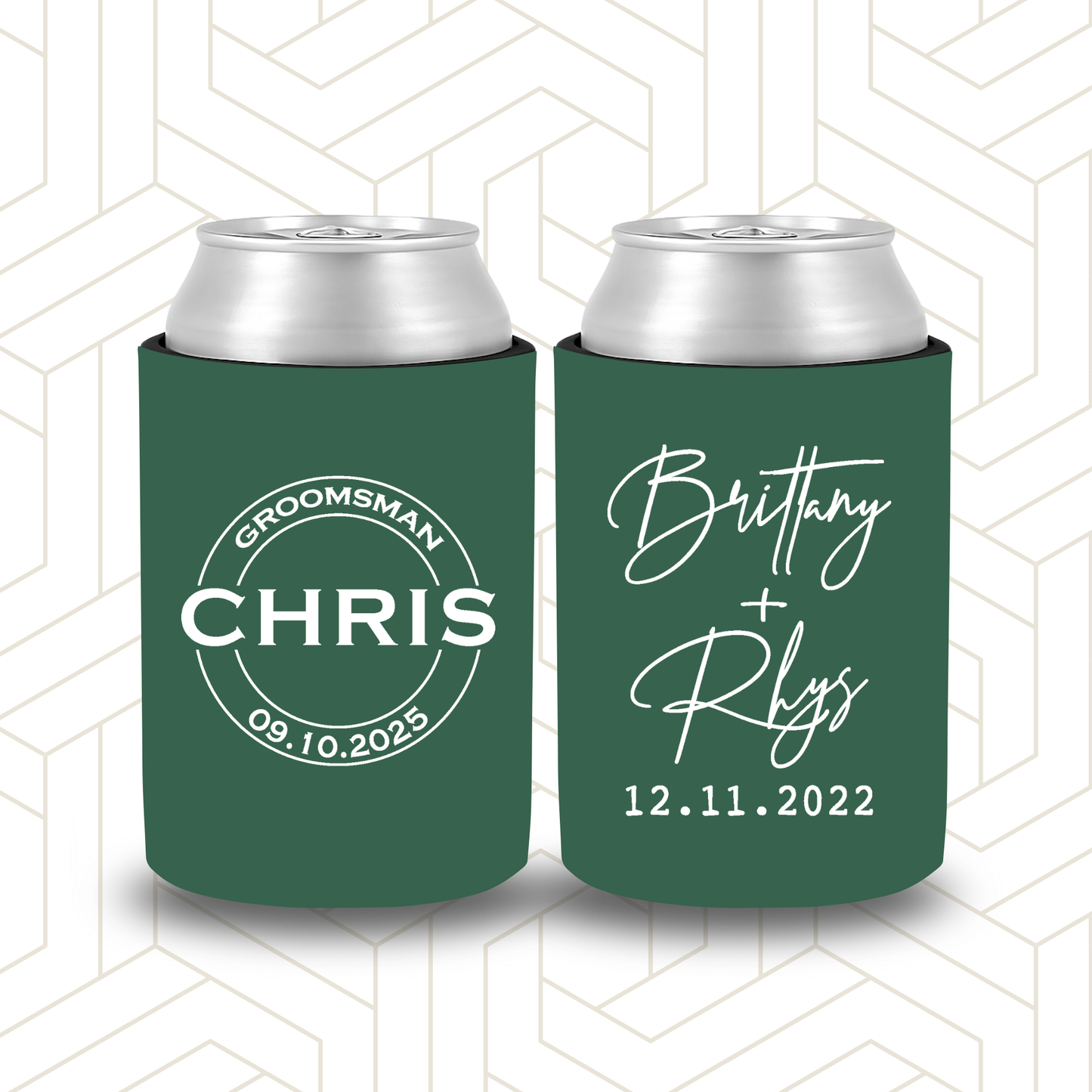 BR002 | Personalised Bridal Party Stubby Holders – Custom Wedding Favour