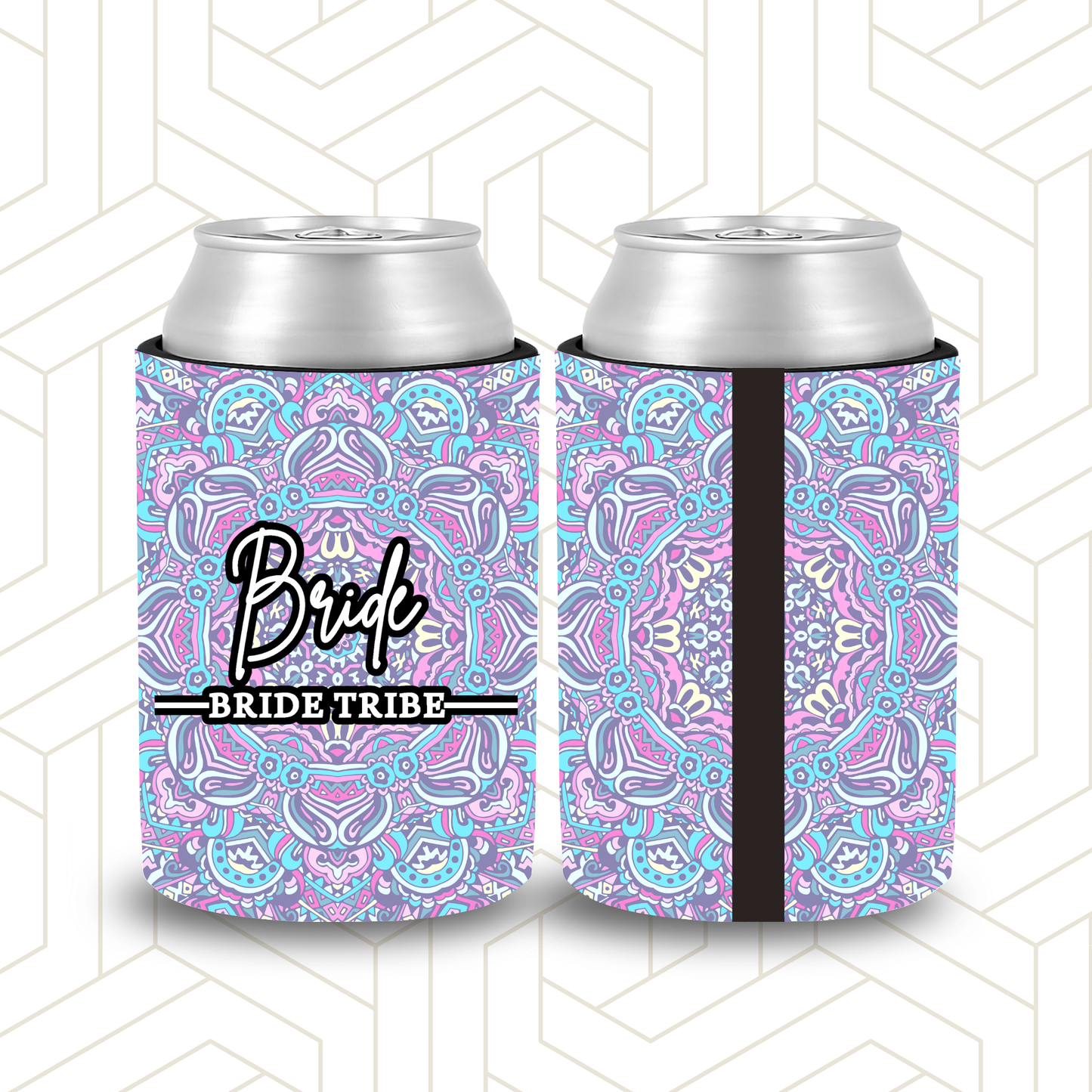 BR014 | Personalised Bridal Party Stubby Holders – Mandala Pattern Brided Tribe