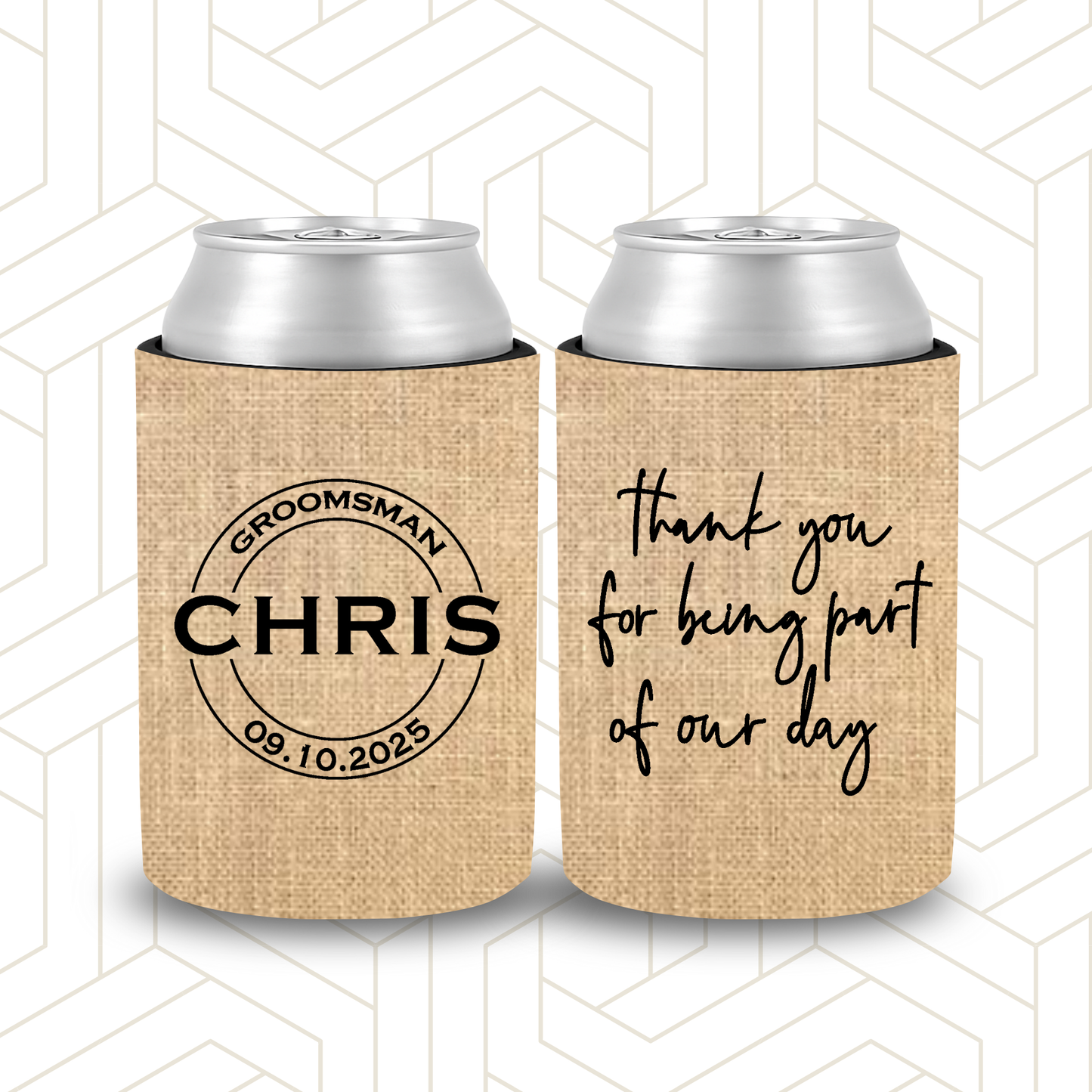 BR035 | Personalised Burlap Bridal Party Stubby Holders | Custom Gifts for Best Man, Groomsman, Groom