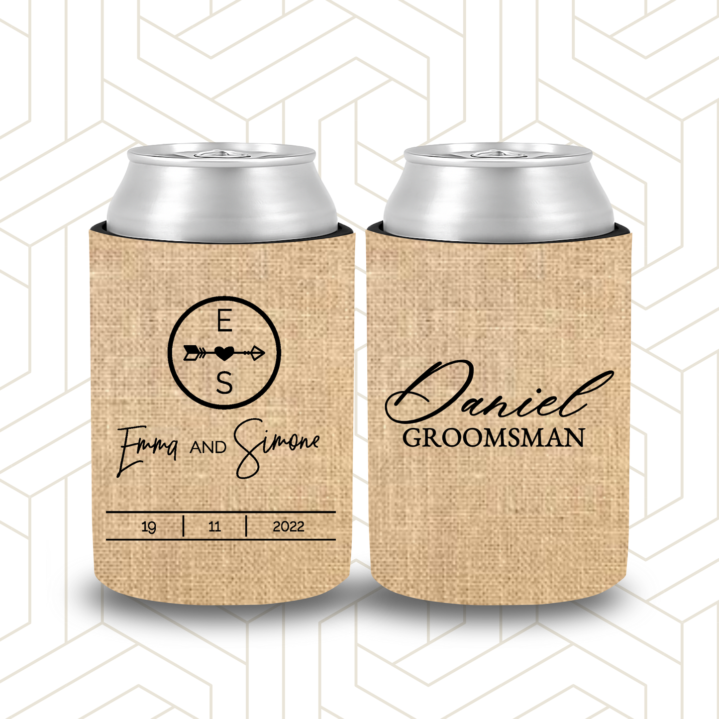 BR036 | Personalised Burlap Bridal Party Stubby Holders | Custom Gifts for Best Man, Groomsman, Groom
