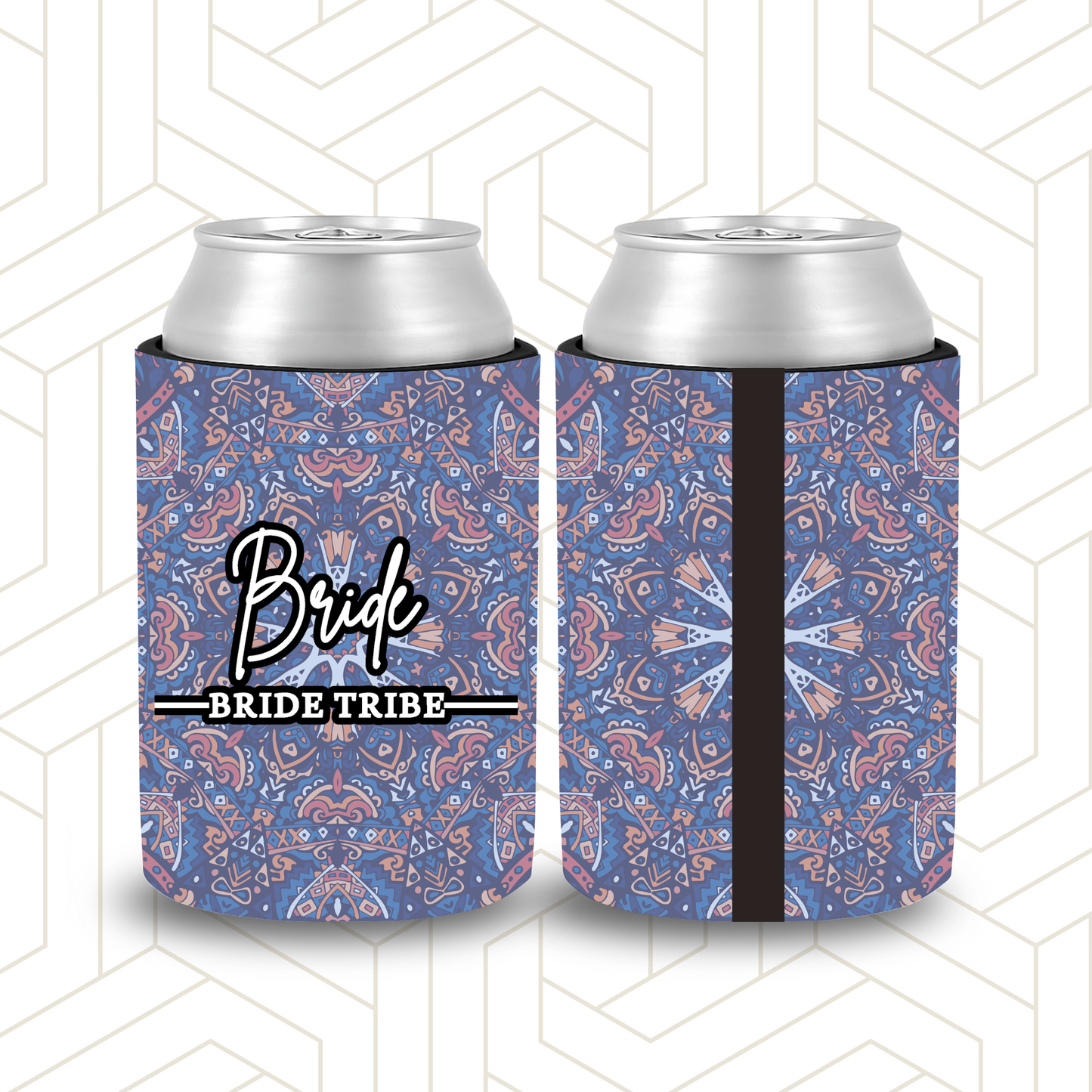 BR040 | Personalised BRIDE TRIBE Stubby Holders | Custom Gifts for Bridesmaids (Mandala Pattern)