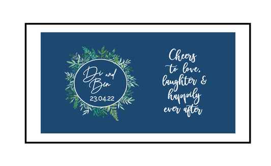 Custom Wedding Stubby Holder  - Leafy Wreath Theme Cheers to Love Laughter