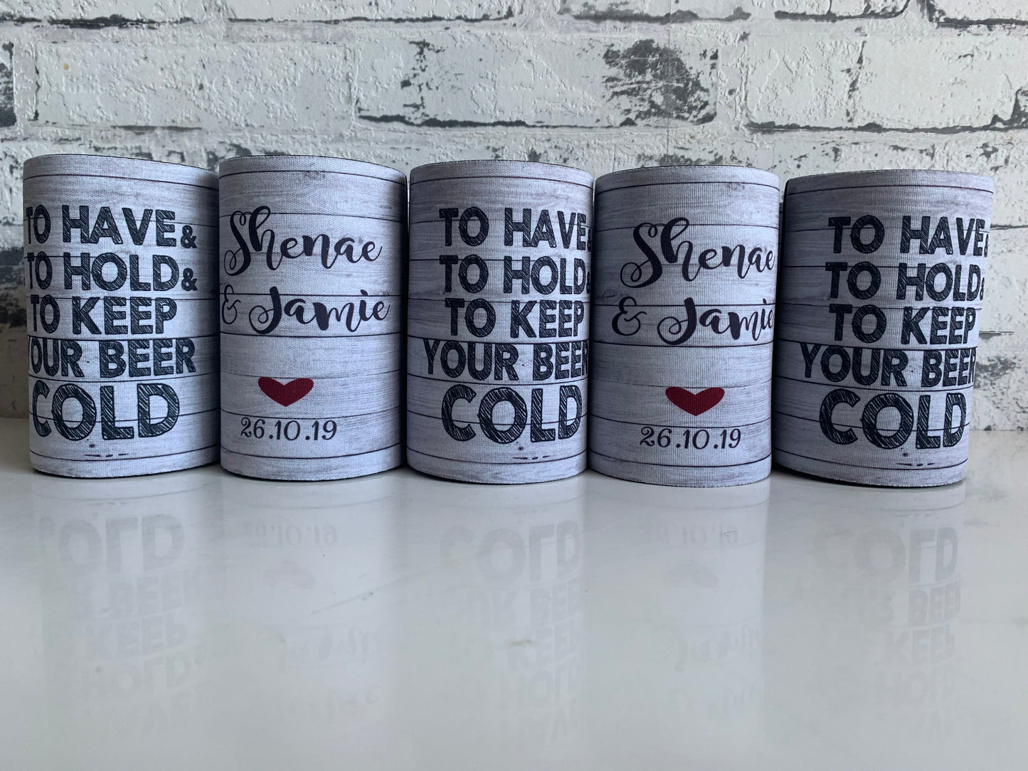 WS056 | Personalised “Love, Laughter & Happily Ever After” Stubby Holder — Custom Name & Date | Wedding Can Cooler