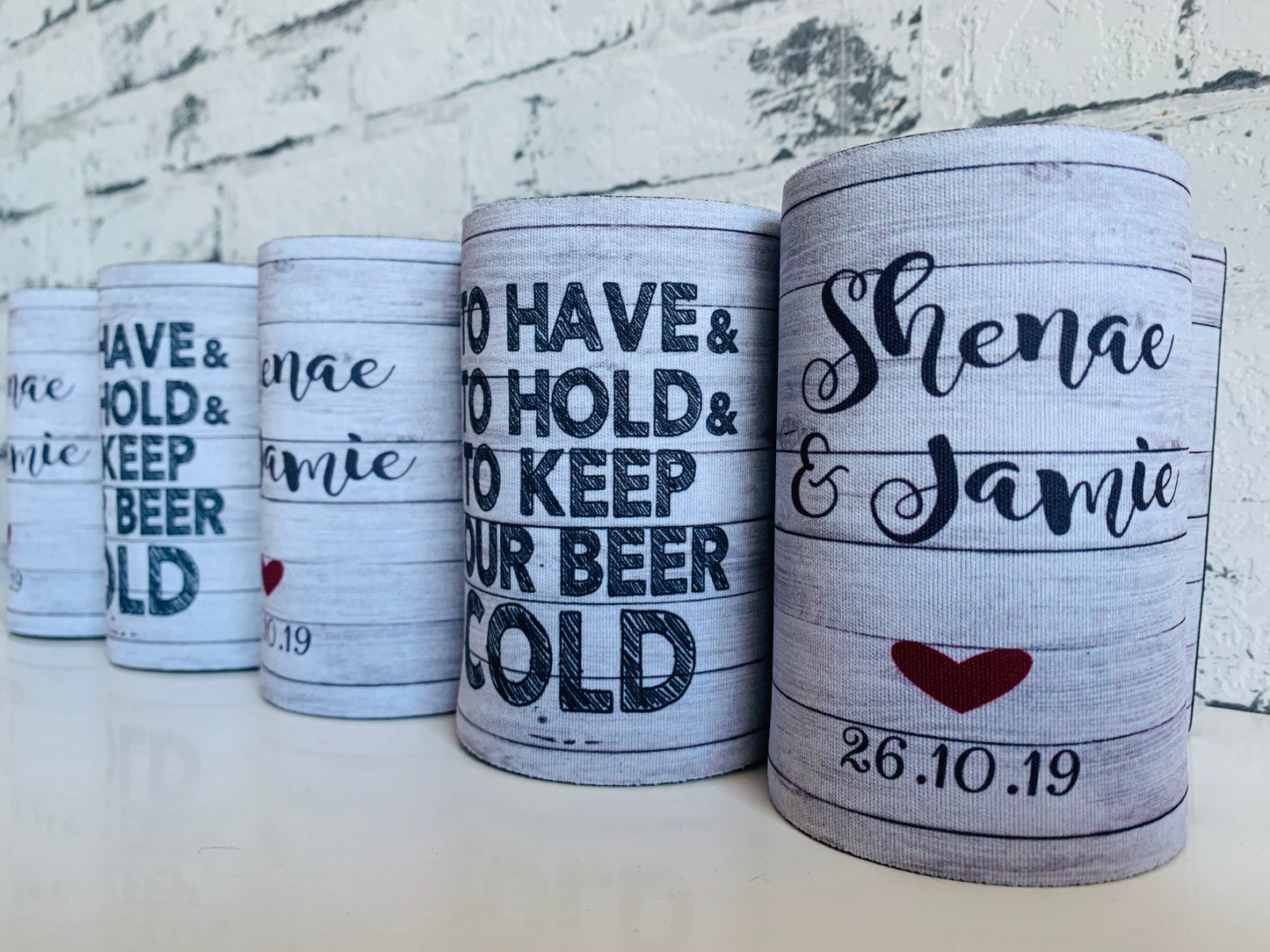 WS056 | Personalised “Love, Laughter & Happily Ever After” Stubby Holder — Custom Name & Date | Wedding Can Cooler