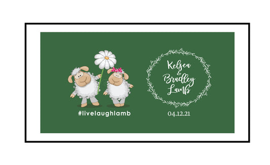 Custom Wedding Stubby Holder  - Cartoon Sheep with Wreath Style