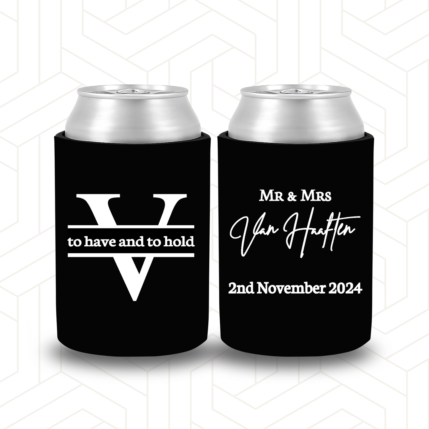 WS024 | Personalised “To have and to hold” Stubby Holder — Custom Name & Date | Wedding & Engagement Can Cooler