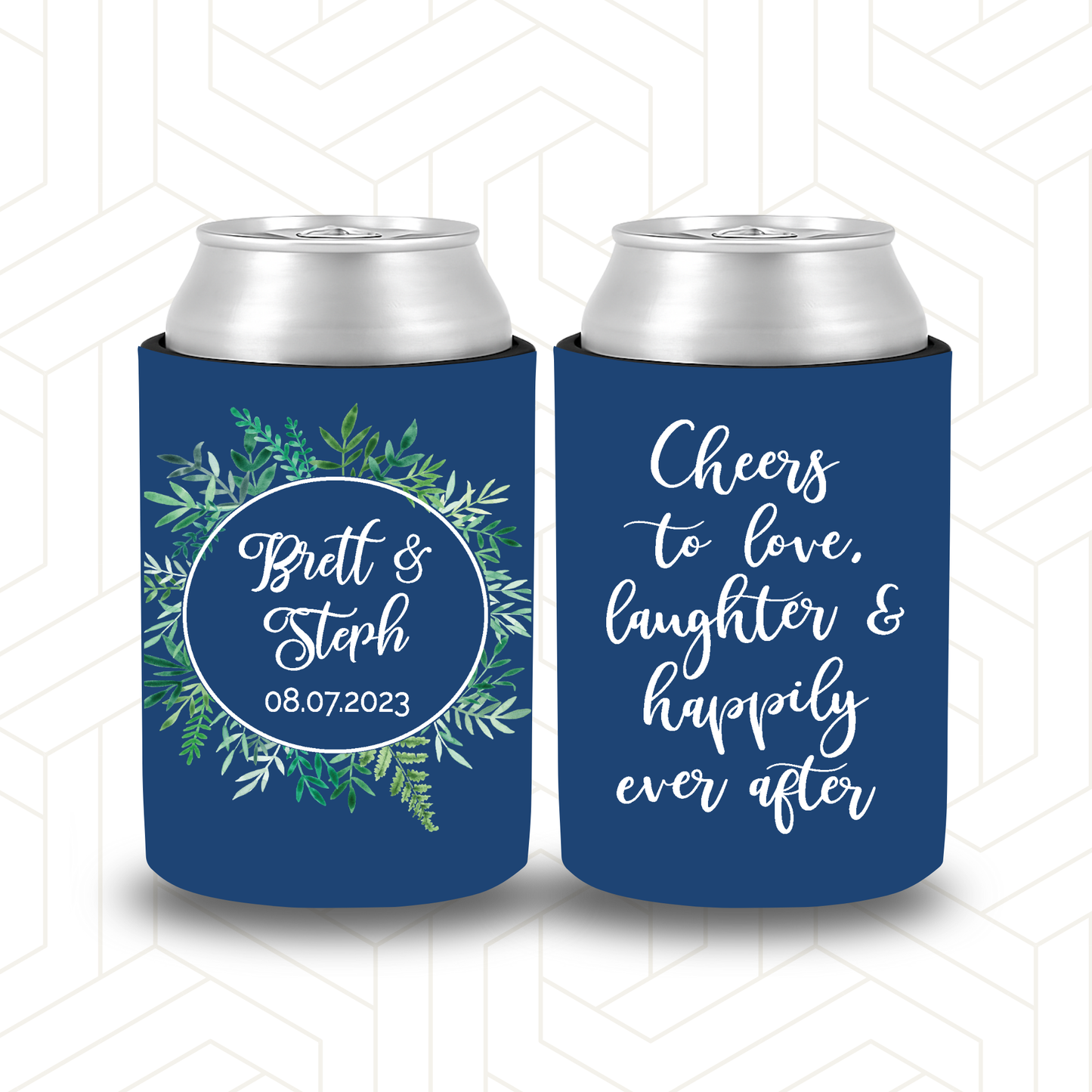 WS030 | Wedding Stubby Holders - Green Wreath - Cheers to Love