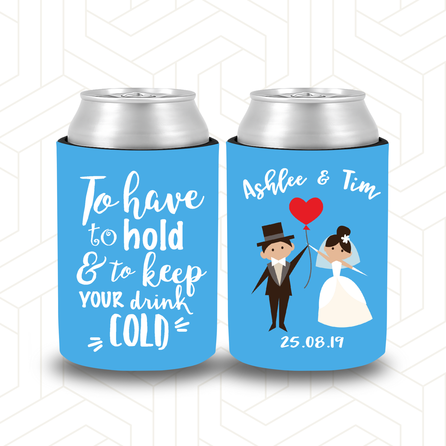 WS032 | Wedding Stubby Holders - Cartoon Couple - To have and to hold