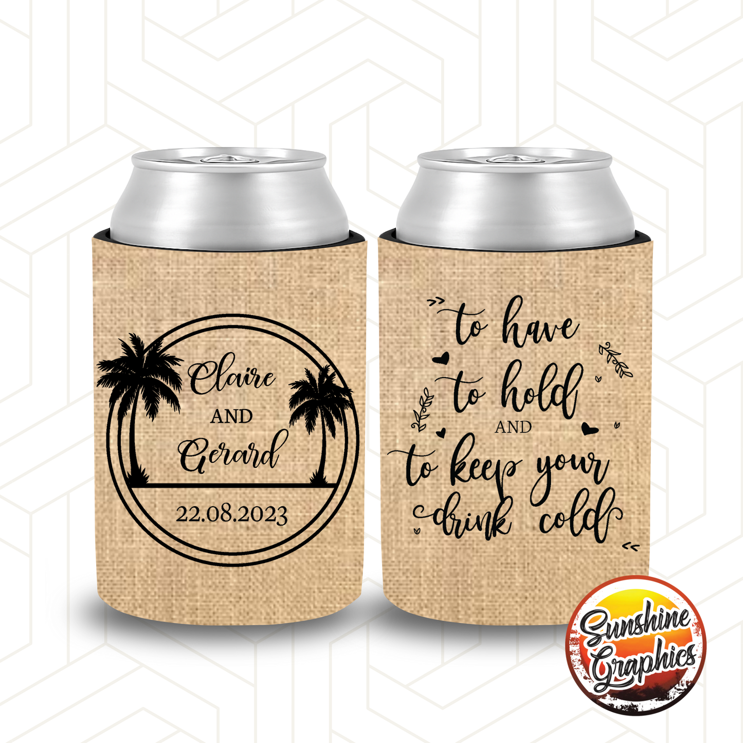 WS053 | Wedding Stubby Holders - Palm Trees - Beach Theme