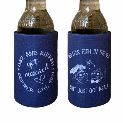 Wedding Stubby Holders - got married - Two less fish in the sea