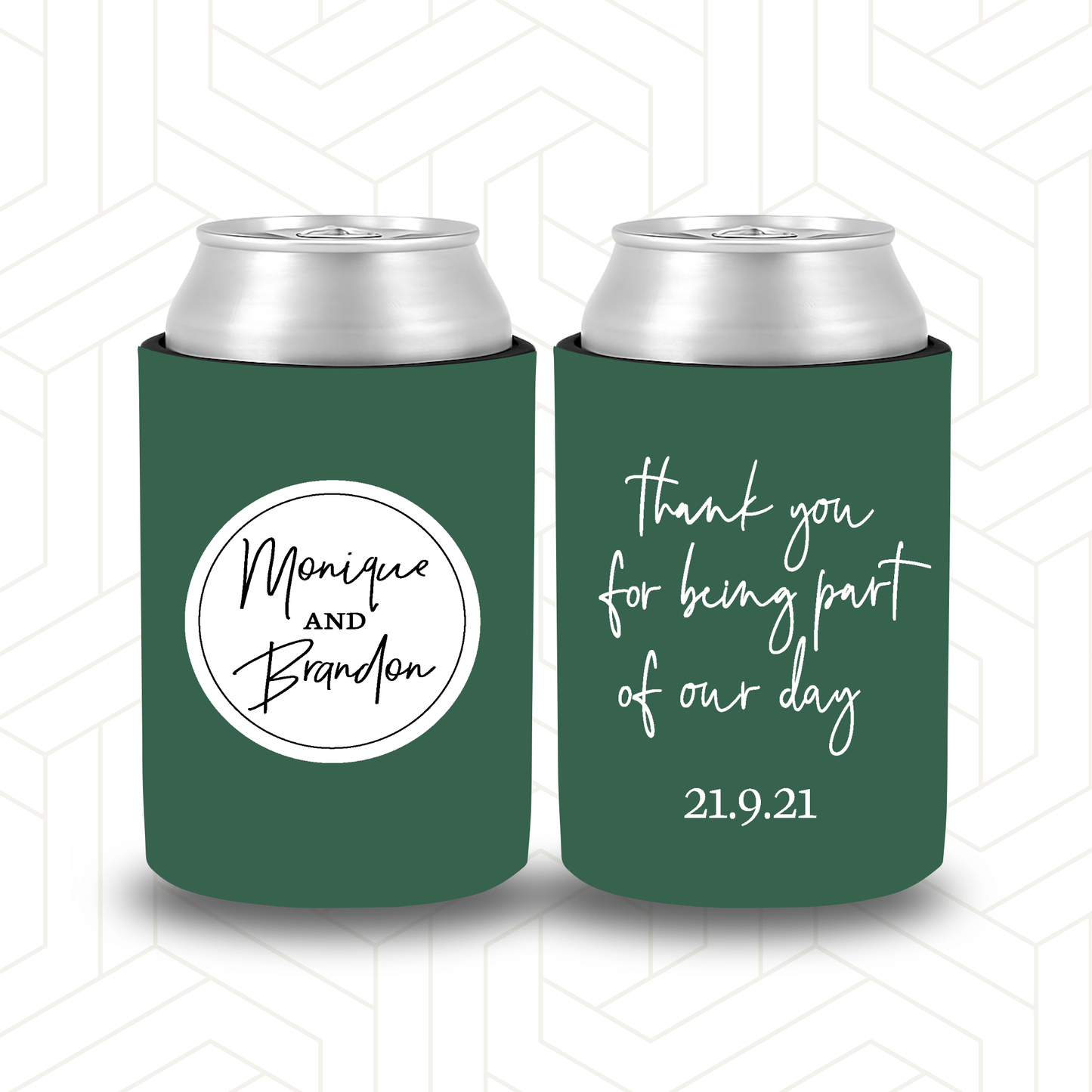 WS008 | Wedding Stubby Holder - white circle with border - thank you being part of our day