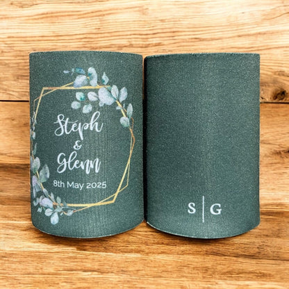 Wedding Stubby Holders - Hexagon Eucalypus Wreath -