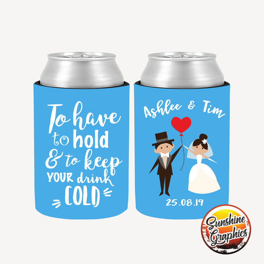 WS032 | Wedding Stubby Holders - Cartoon Couple - To have and to hold