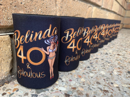 Personalised Stubby Holder For Birthday Celebration - 50 and Fabulous beach theme