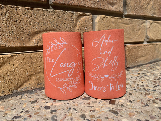 Wedding Stubby Holders - Wreath decorative - Cheers to Love