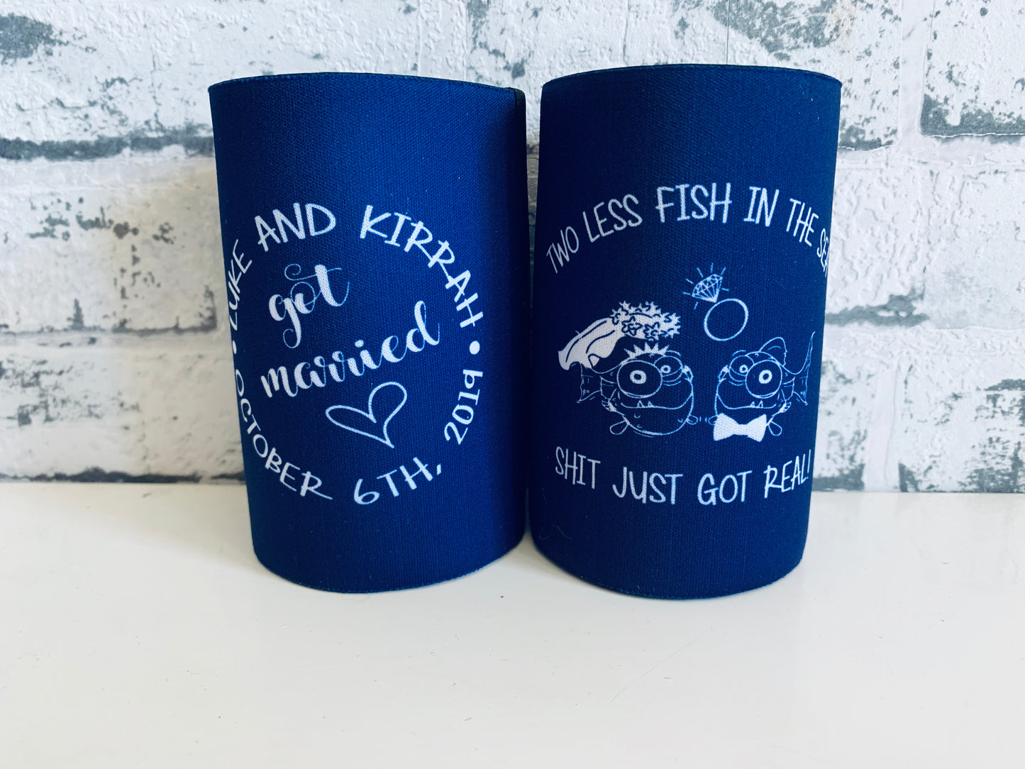 Wedding Stubby Holders - got married - Two less fish in the sea