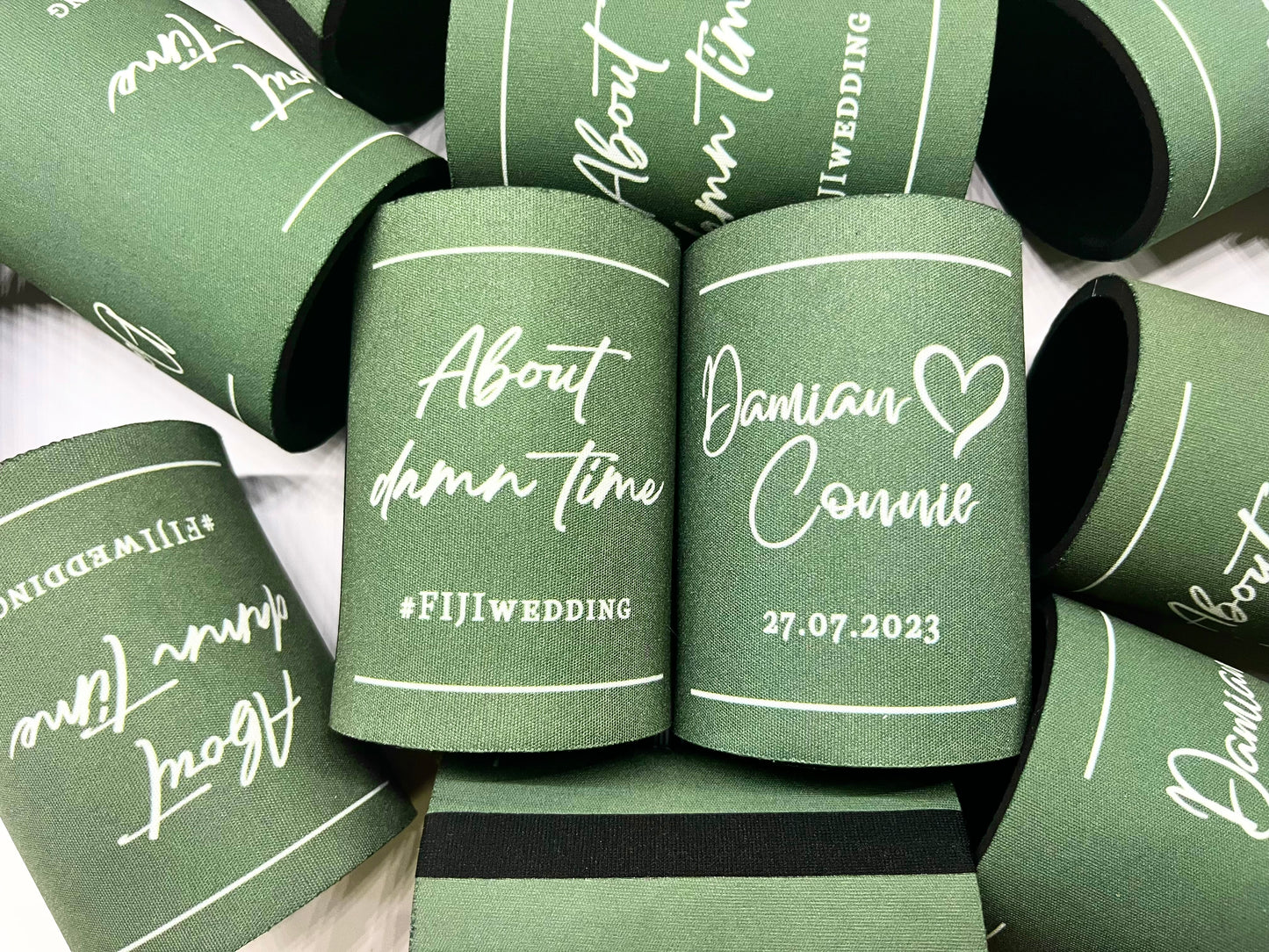 Wedding Stubby Holders - About Damn Time with Love Heart