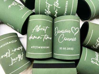 Wedding Stubby Holders - About Damn Time with Love Heart