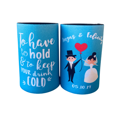 Wedding Stubby Holders - Cartoon Couple - To have and to hold