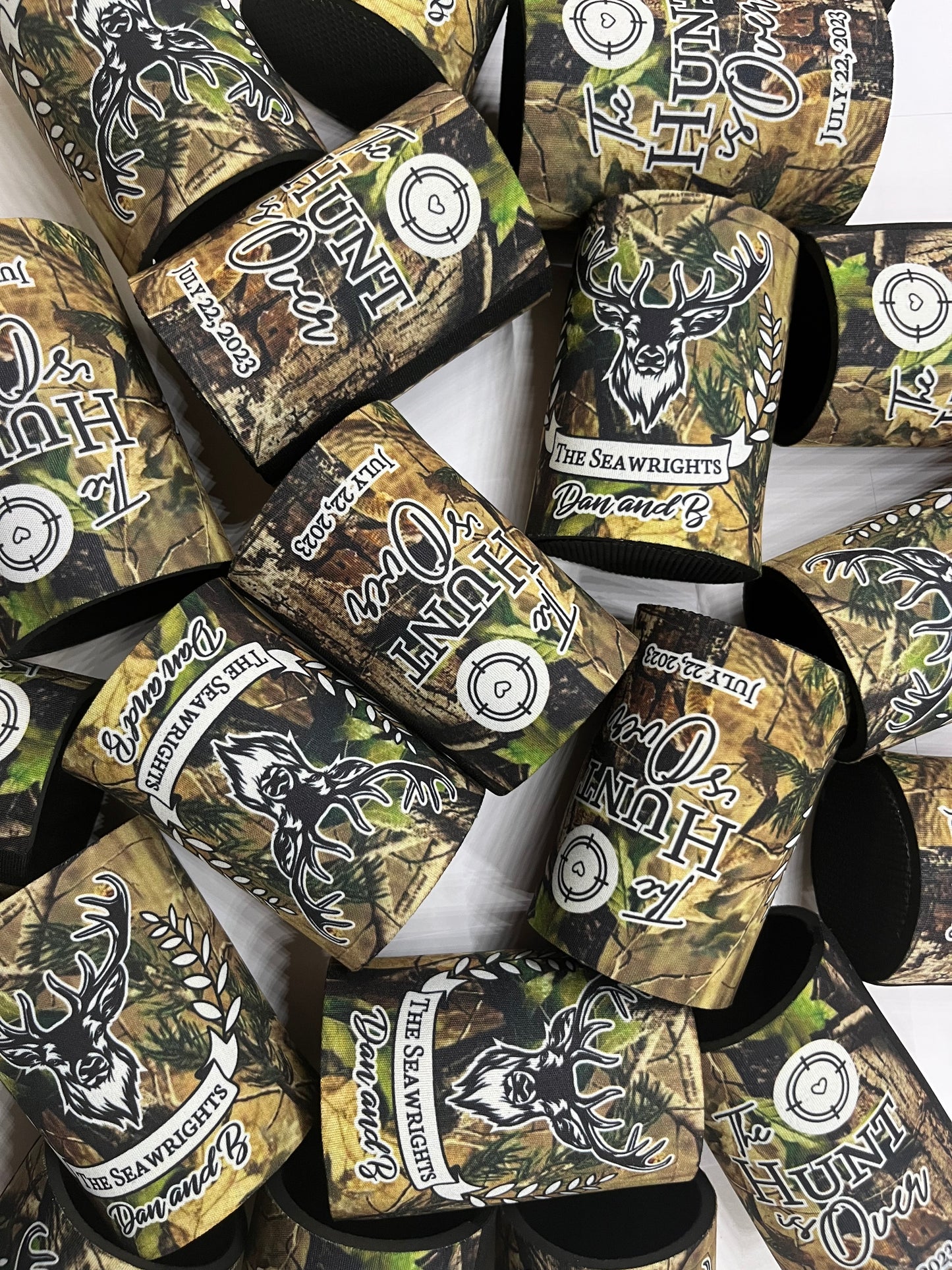 Wedding Stubby Holders - Camo - Stag - The Hunt is Over- Hunting Theme