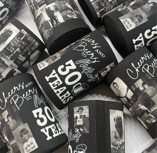Personalised Stubby Holder For Birthday Celebration - Cheers and Beers with photos