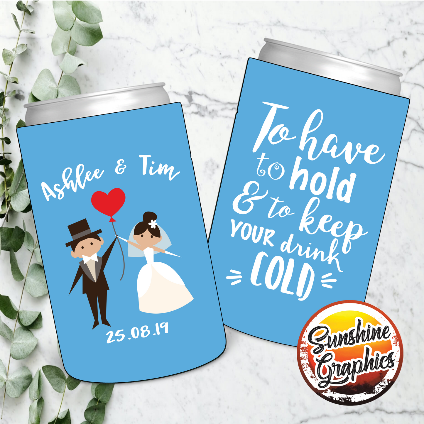 Wedding Stubby Holders - Cartoon Couple - To have and to hold