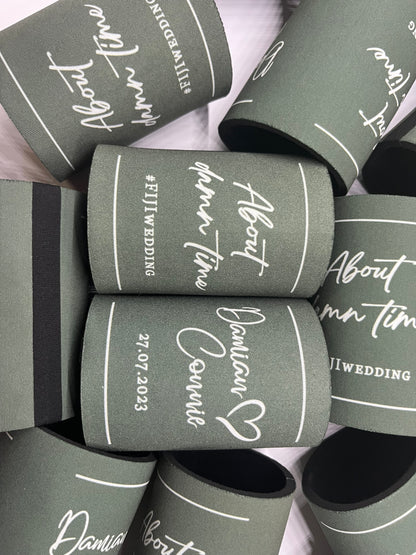 Wedding Stubby Holders - About Damn Time with Love Heart