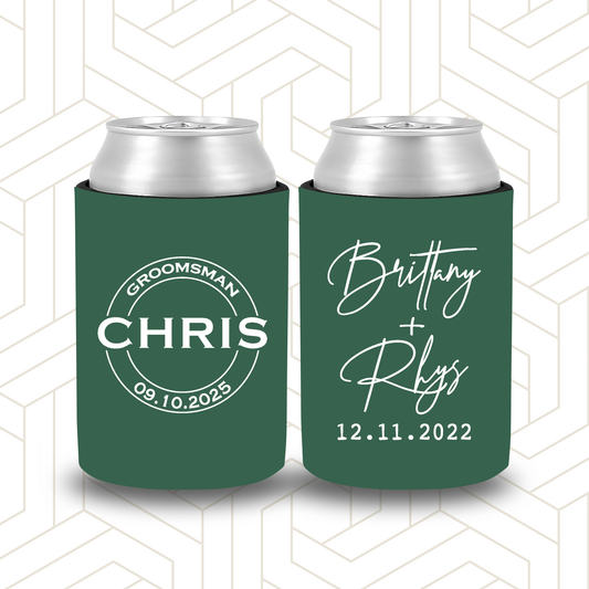 BR002 | Personalised Bridal Party Stubby Holders – Custom Wedding Favour