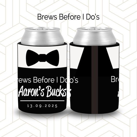 BR018 | Personalised Bridal Party Stubby Holders "Brews before I dos" Custom Gifts for Best Man, Groomsman