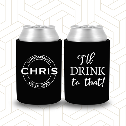 BR026 | Personalised Bridal Party Stubby Holders | Custom Gifts for Best Man, Groomsman, Groom