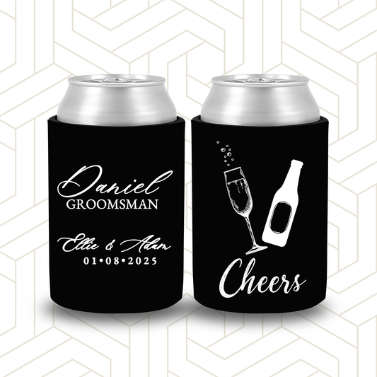 BR029 | Personalised Bridal Party Stubby Holders | Custom Gifts for Best Man, Groomsman, Groom