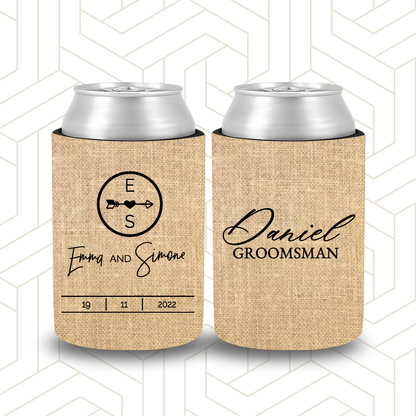 BR036 | Personalised Burlap Bridal Party Stubby Holders | Custom Gifts for Best Man, Groomsman, Groom