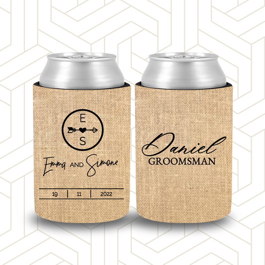 BR036 | Personalised Burlap Bridal Party Stubby Holders | Custom Gifts for Best Man, Groomsman, Groom