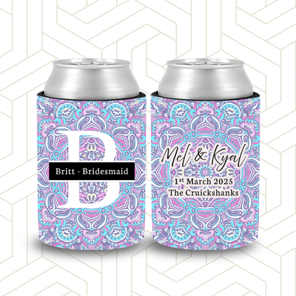BR039 | Personalised Bridal Party Stubby Holders | Custom Gifts for Bridesmaids (Mandala Pattern)