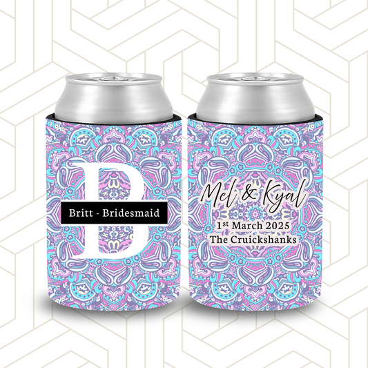 BR039 | Personalised Bridal Party Stubby Holders | Custom Gifts for Bridesmaids (Mandala Pattern)