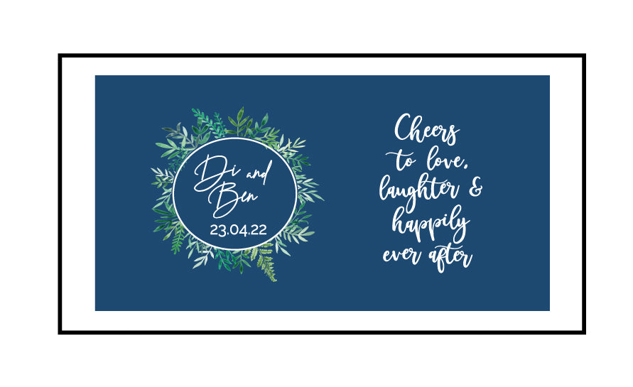 Custom Wedding Stubby Holder  - Leafy Wreath Theme Cheers to Love Laughter