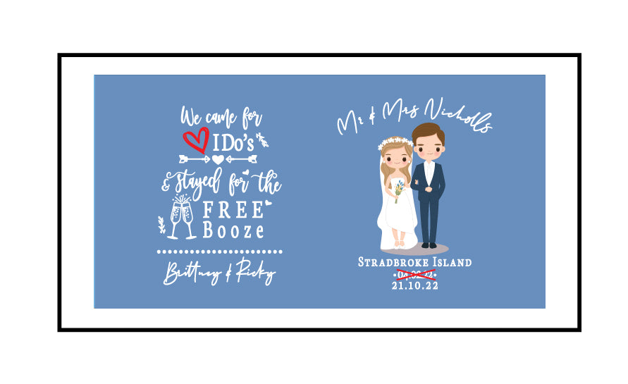 Custom Wedding Stubby Holder  - Cartoon Couple Style 2  -  To Have and To Hold