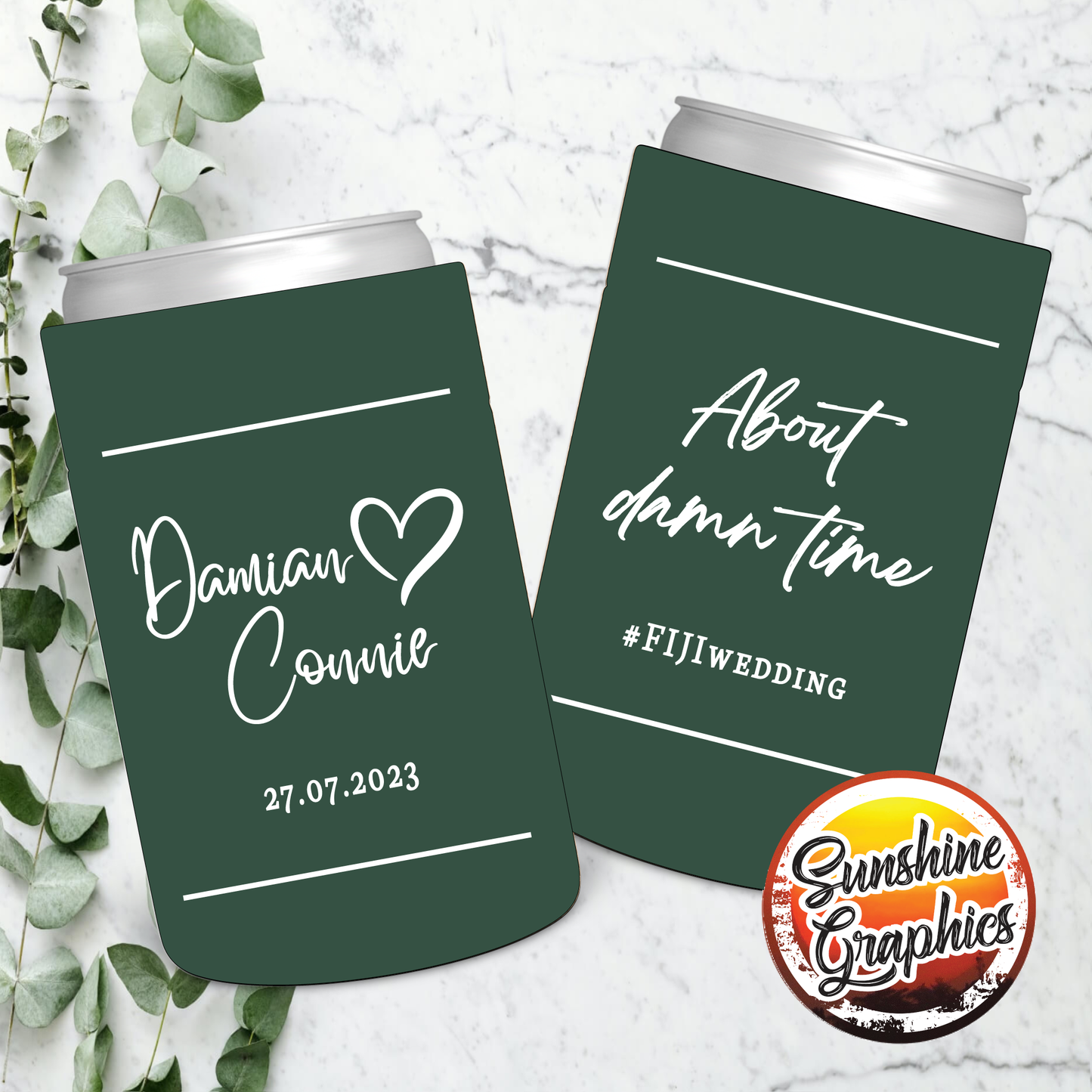 Wedding Stubby Holders - About Damn Time with Love Heart