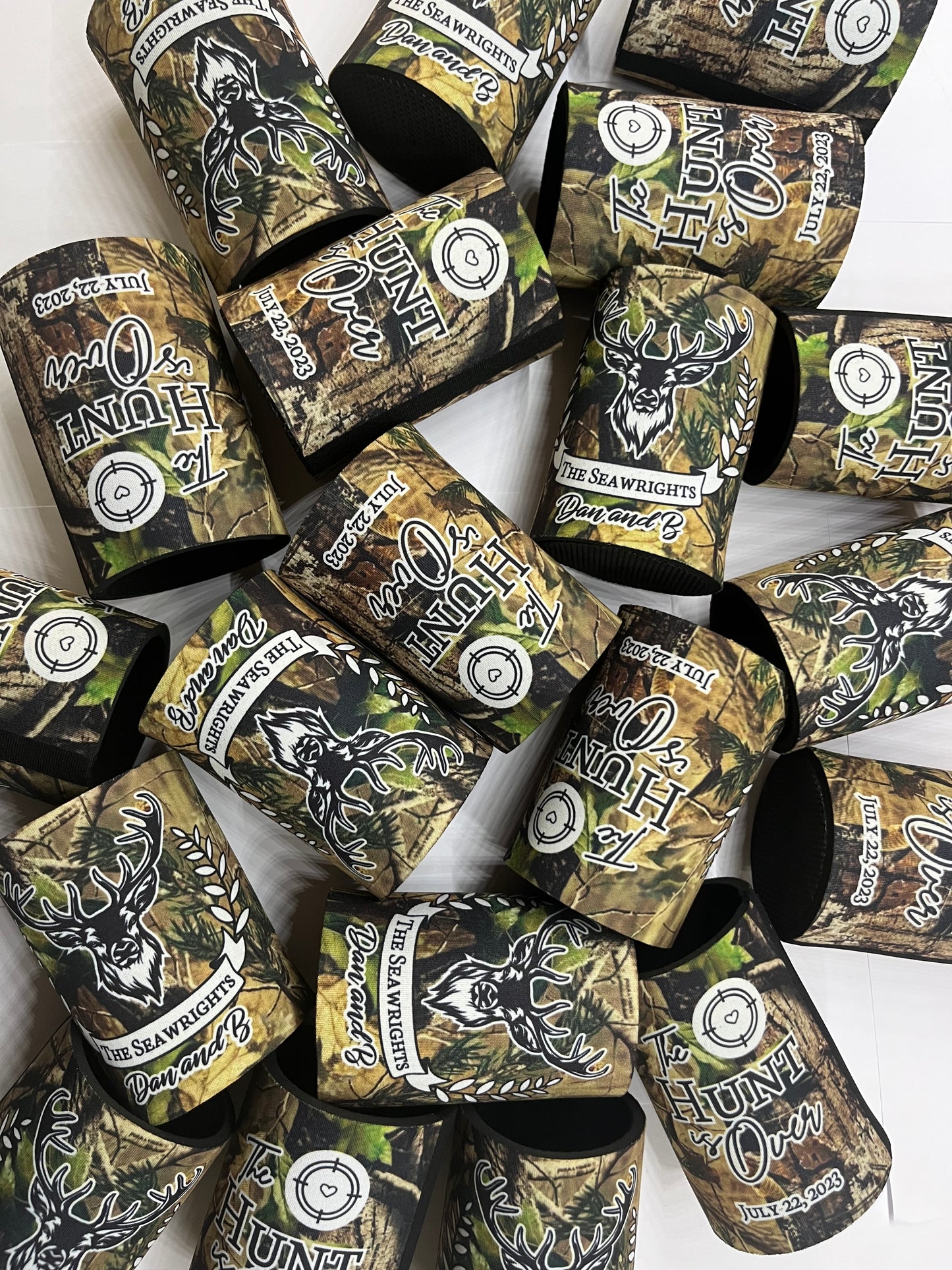 Wedding Stubby Holders - Camo - Stag - The Hunt is Over- Hunting Theme