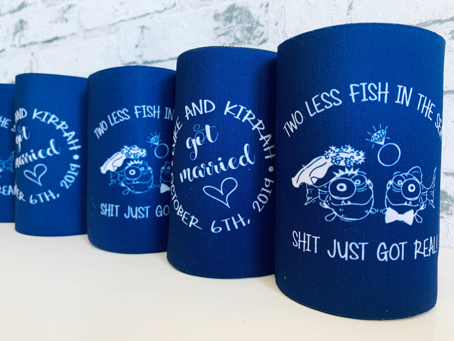 Wedding Stubby Holders - got married - Two less fish in the sea